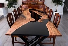 Black Epoxy Resin River Table Top Walnut Live Edge Custom Dining