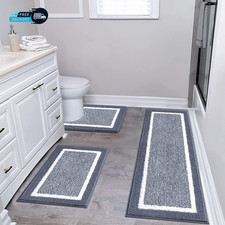 Bathroom Rug Mat Set 3 Piece Microfiber Shaggy Non-Slip Ultra Soft Carpet Mats