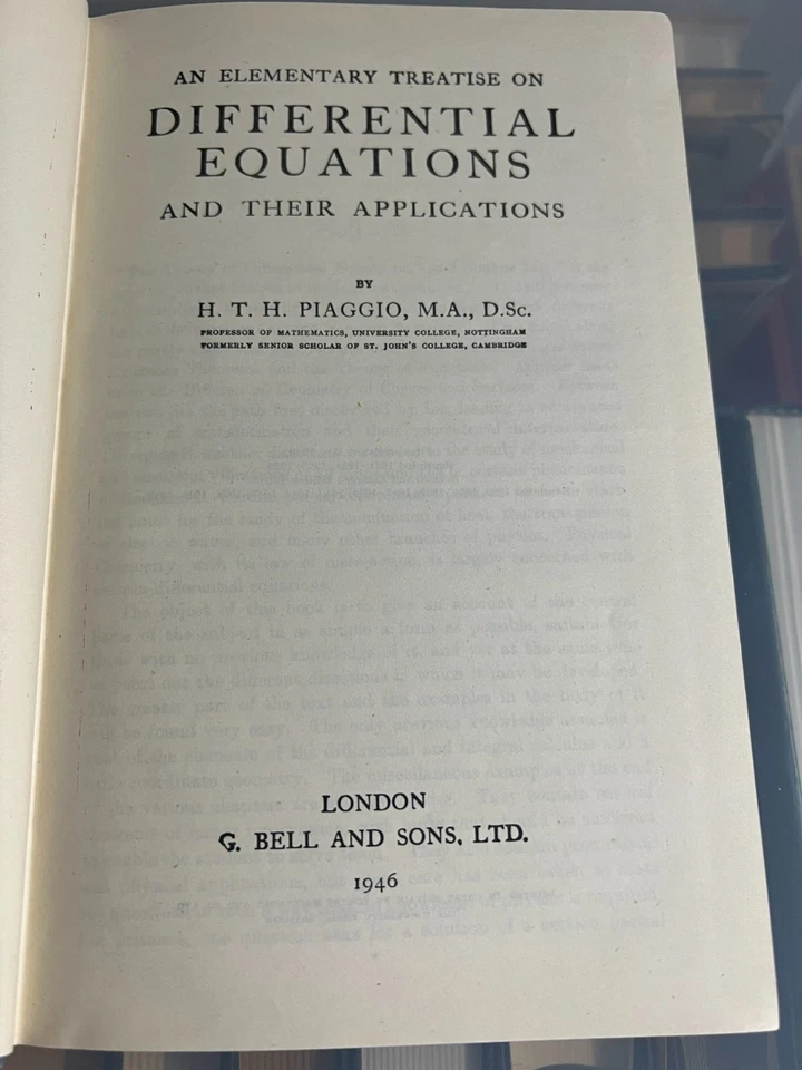 ELEMENTARY TREATISE ON DIFFERENTIAL EQUATIONS AND THEIR APPLICATIONS - PIAGGIO - Image 3 of 4