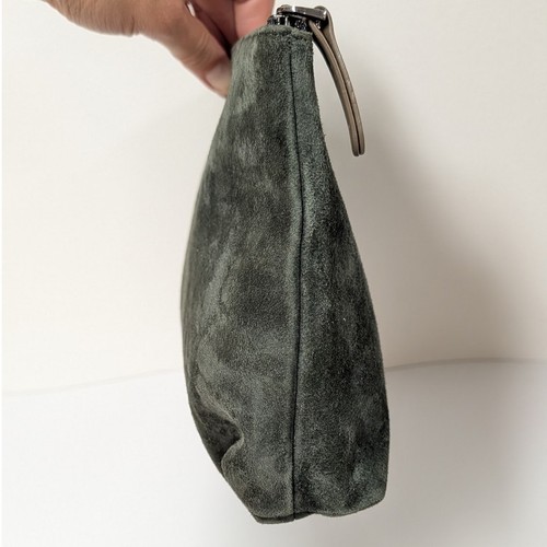 Brunello Cucinelli Pochette Cuir Daim Vert Sac Cosmétique Rare Femme Fermeture Éclair - Photo 6/10