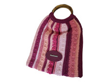 Borsa a uncinetto fatta a mano, rosa, morbida, colorata con manici a mano
