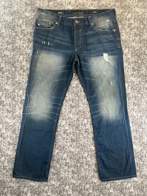 Affliction Black Premium Grant Loose Fit Jeans Men's 39x33 Distressed Buckle