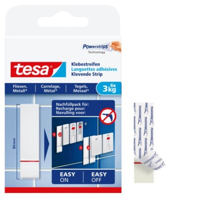 6 tesa Klebestreifen Fliesen und Metall für max. 3,0 kg 2,0 x 8,0 cm Powerstrips