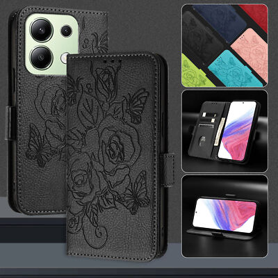 Luxus Rose Leder Flip Geldbörse Etui Handyhülle Cover für Redmi Note 13 12 11 10