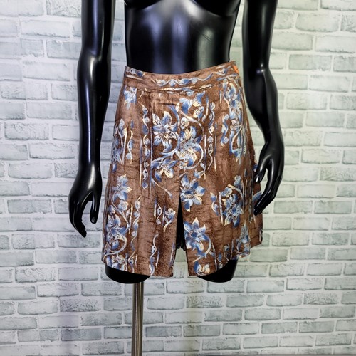 Vintage 90s Niki Lee Jrs 5 Brown Blue Floral Flowy Wide Leg Casual Shorts