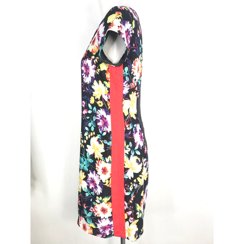 Eliza J Dress Womens Size 6 Black Red Dark Floral Colorblock Sheath Cap Sleeve - Picture 3 of 7