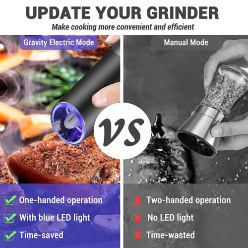 Electric Salt and Pepper Grinder Mill Shakers LED Stainless Kitchen Ceramic - Picture 3 of 13