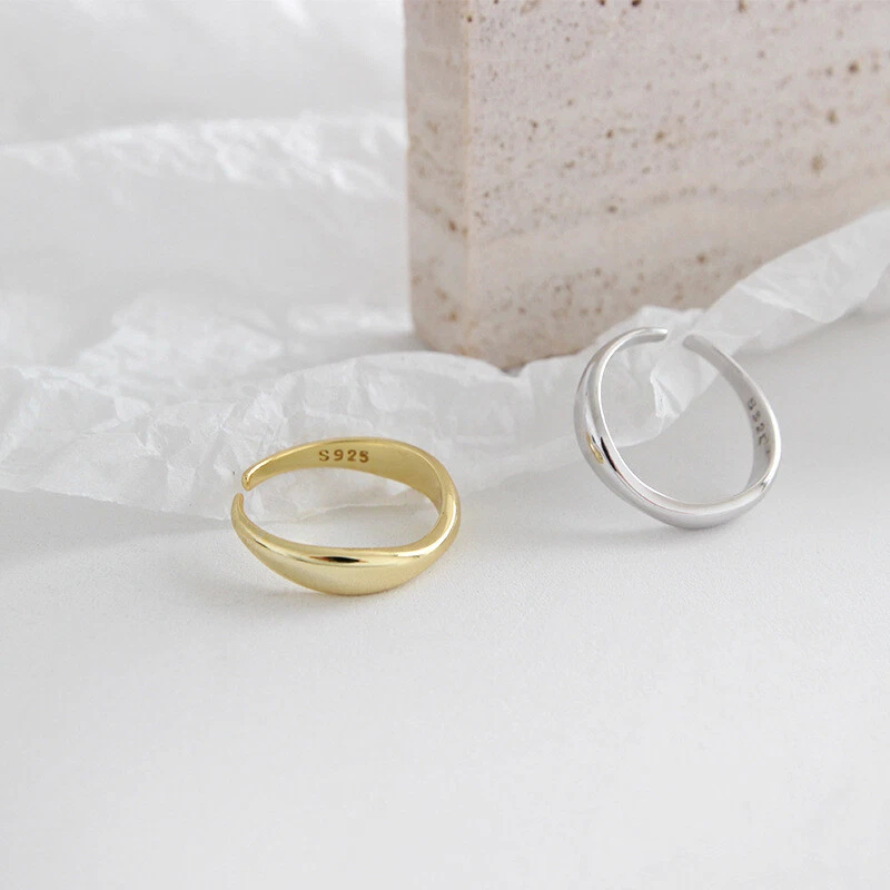 925 sterling silver simple irregular wave pattern wild open ring