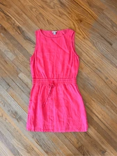 Saks 5th Avenue Pink 100% Linen Tank Mini Dress Elastic Tie Size Large