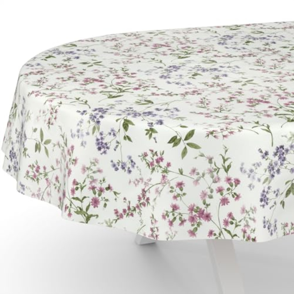 Tovaglia Cerata Ovale 140x240 cm Lavabile - Motivo Floreale Elegante