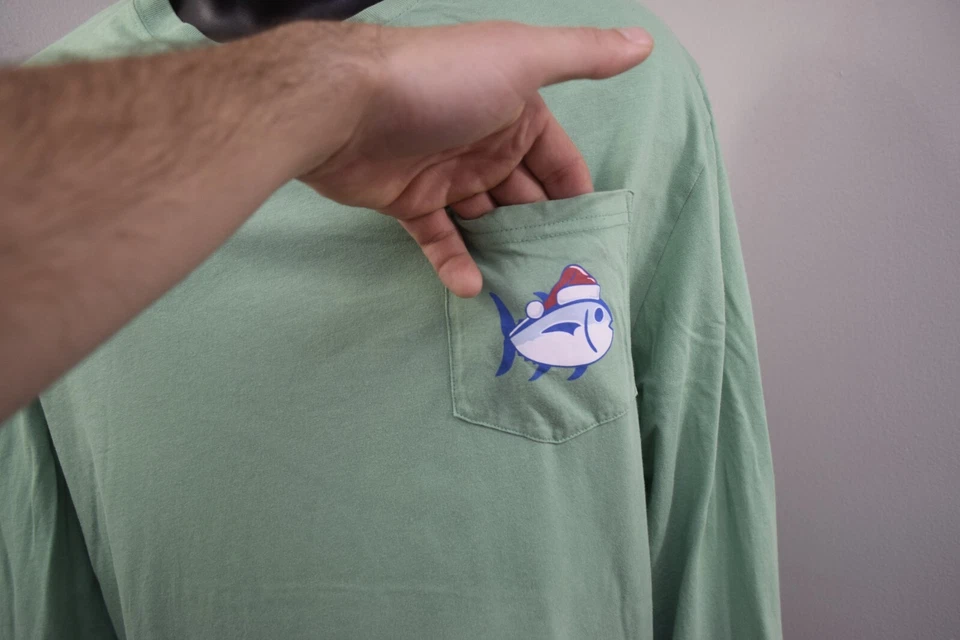Футболка с карманом Southern Tide зеленая с длинным рукавом рождественская мужская размер 2XL XXL - Изображение 4 из 4