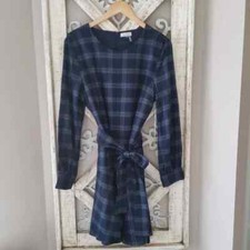 Court & Rowe Women's Soft Asymmetrical Belted Midi A-Line Dress Navy Blue Plaid