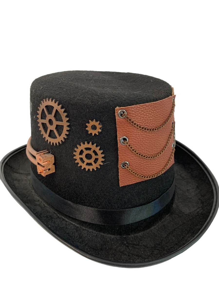Unisex VTG Festival Adult Steampunk Black Top Hat Gears  display picture 3