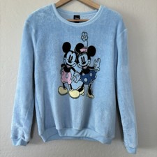 Disney Sweatshirt Mickey Mouse Minnie Mouse Fleece Soft Cozy Blue Women Sz Med