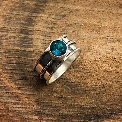 Wedding Gift For Her 925 Sterling Silver Natural Apatite Gemstone Band Ring