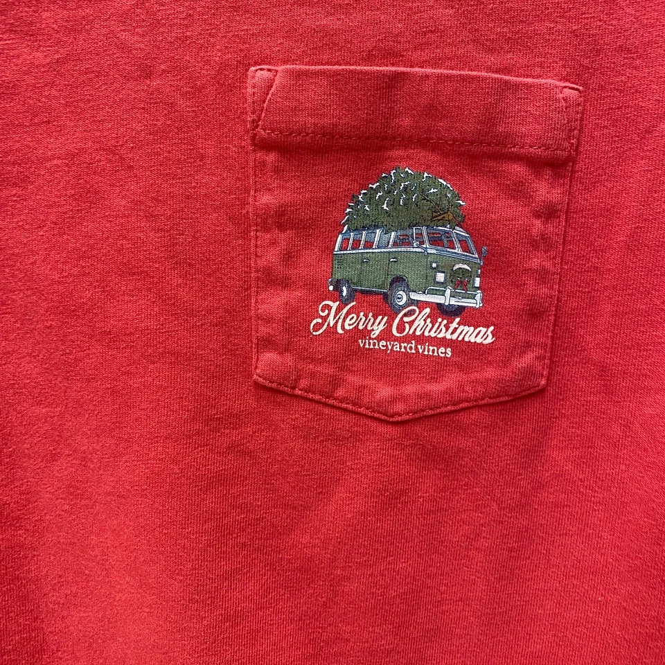 Camiseta Vineyard Vines Juvenil Mediana (12-14) Rosa Oscuro Feliz Navidad Algodón Foto 2 de 4