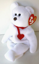 Ty Valentino Beanie Baby White Bear Embroidered Heart w/Tag Mint