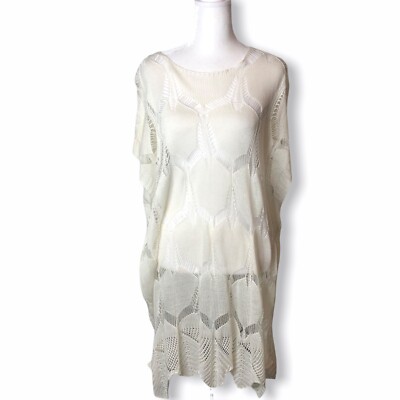 NWT Arianna by Howards Tunic One Size Knit Scalloped Edge Off White Open Weave