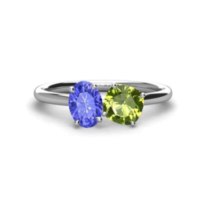 Tanzanite Peridot Prong Duo Engagement Ring 5/8 ctw 14K Gold