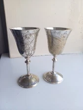 Vintage EPNS etched sherry or wedding toasting goblets x 2 - 14cm high