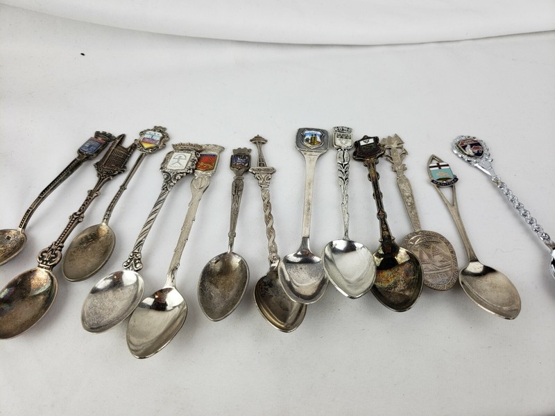 Lot of 13 Souvenir Spoons Cities, Towns, States -silverplate/silver #1