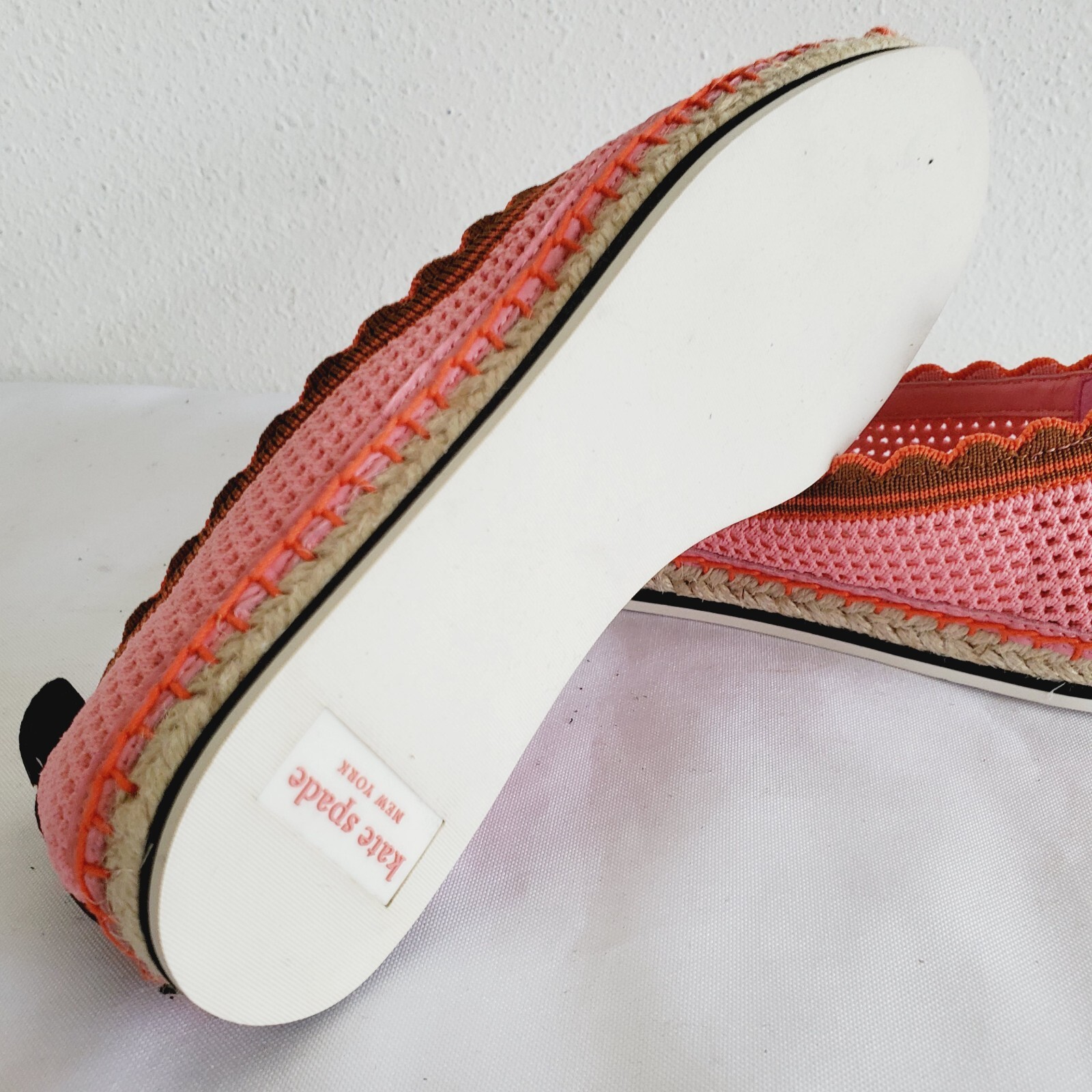 KATE SPADE KNOTTINGHAM SCALLOPED KNIT BALLET FLATS JUTE PINK WOMENS