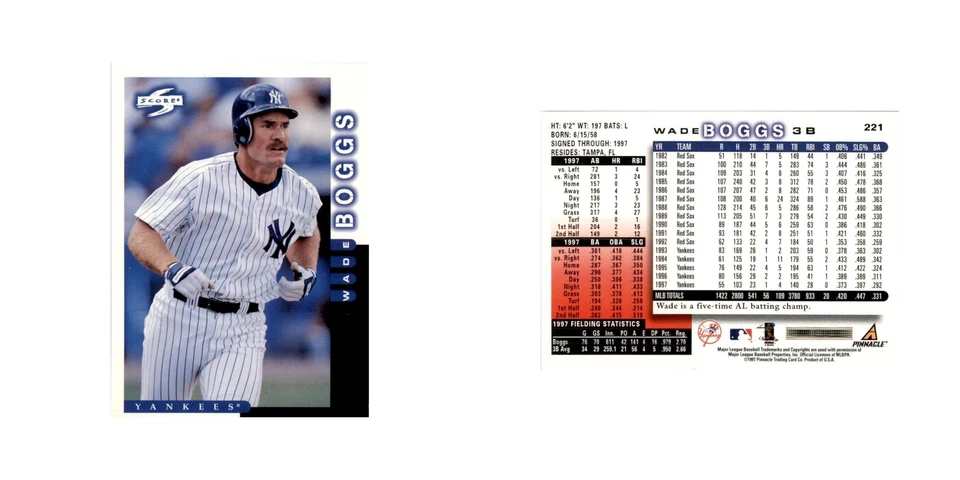 1998 Score Wade Boggs Baseball Cards #221 - Image 3 of 3