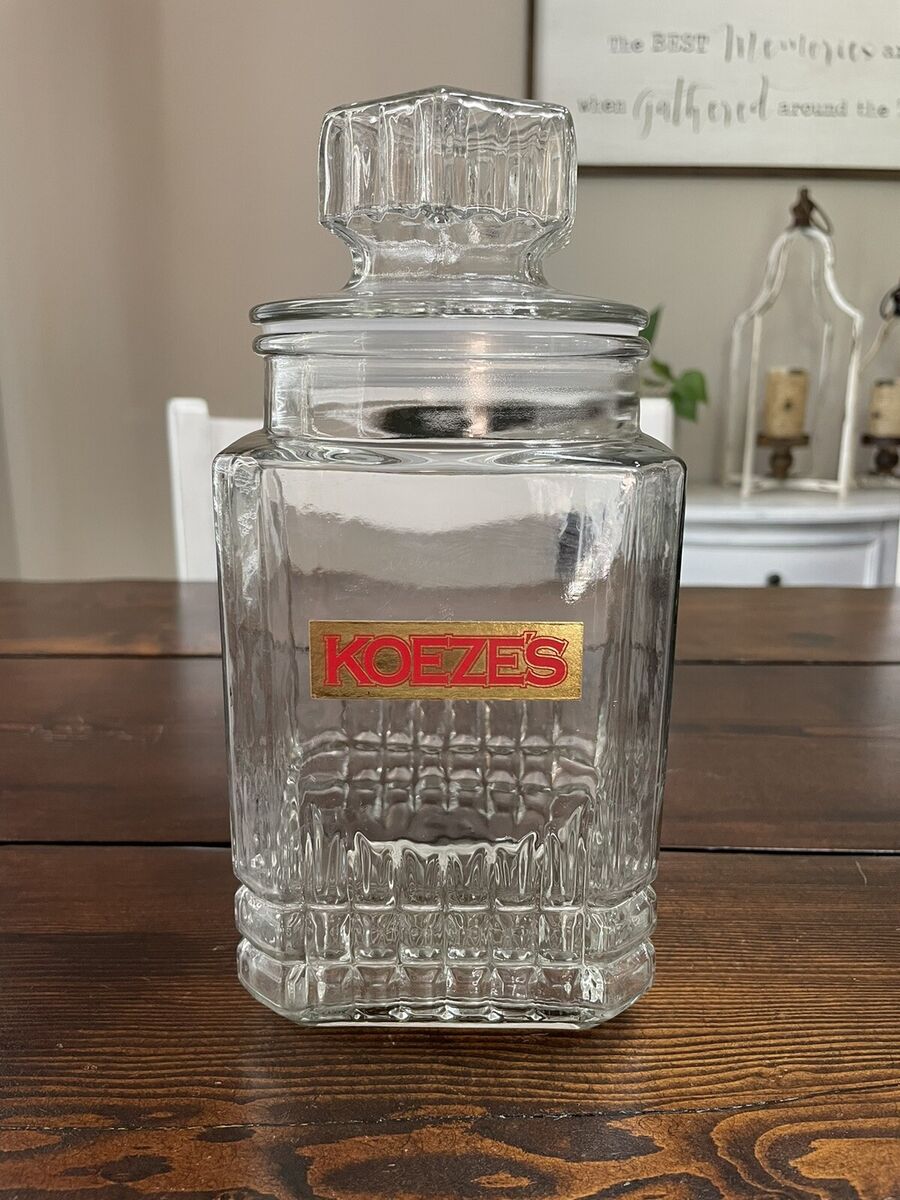 Vintage Koeze's Glass Apothecary Jar Canister Candy Cookie Vintage Koeze's Glass Apothecary Jar Canister Candy Cookie