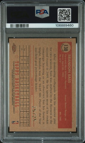 2005 TOPPS 1952 STYLE CHROME GOLD REFRACTOR #138 BRANDON BASS 25/25 PSA 9 - Picture 2 of 2