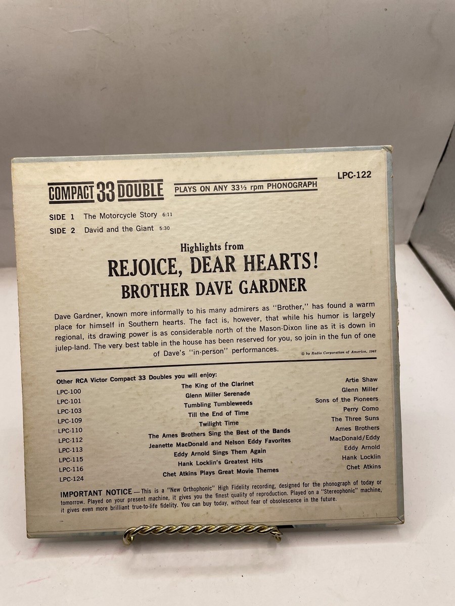 Brother Dave Gardner 33 Rejoice Dear Hearts RCA LPC-122 comedy RE3