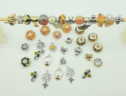 #1  40 Pc. Bees & Flowers European Yellow/Orange Theme Beads/Pendants/Charms Lot - Picture 3 of 9