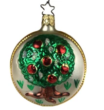 Vintage Old World Christmas Ornament Inge Glas Cherry Tree 2 Sided  3.5" Tall