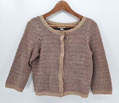 Monsoon Damen Kurze Strickjacke Pullover Geknöpft Langarm Glitzer in Gr. 36