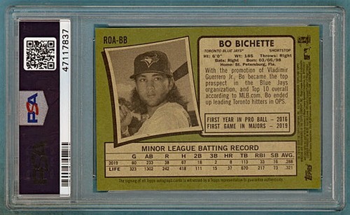 2019 Topps Heritage Real One Autographs Bo Bichette RC Auto #BB3 PSA 8! - Picture 2 of 2