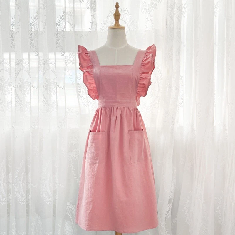 Delantal de cocina para mujer algodón hermoso estilo coreano encaje retazos lindo cocinero casero Foto 4 de 4