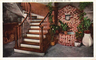 Postcard LA New Orleans Stairway Old Absinthe House 1940 Linen Vintage PC K925