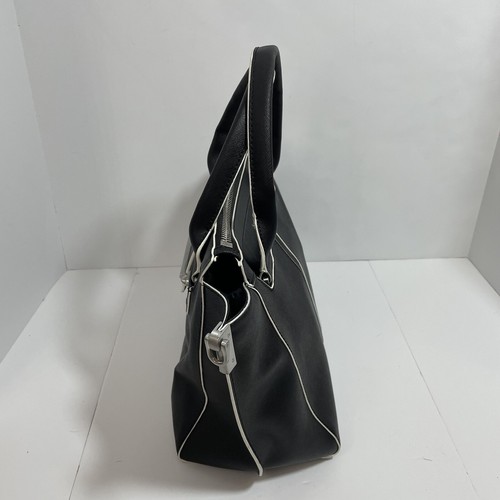 Botkier NY leather structured satchel purse black white trim removable strap - Picture 3 of 13