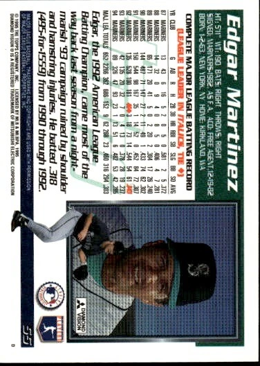 1995 Topps #55 Edgar Martinez Seattle Mariners - Image 2 of 2