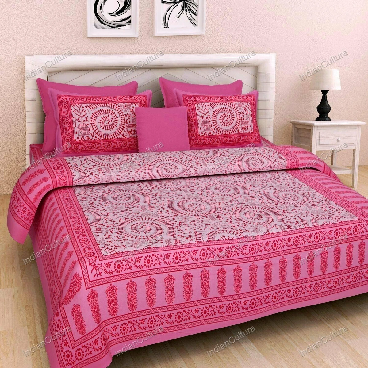 Geometric Print 90x108 Pure Cotton Double BedSheet With Pillow