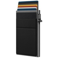 Ultra-Slim Metal Wallet for Men - RFID Blocking Minimalist Pop up Card Holder, E