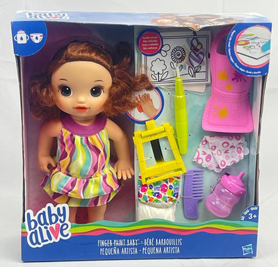 NEW Baby Alive Finger Paint Baby Brunette Magical Paint Baby Doll Drinks & Pees