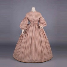 1860s Afternoon Costume Victorian Rococo Floral Day Dress Queen Marie Ball Gown