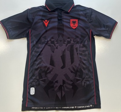 Albania National Team Macron Soccer Jersey Black Red Size M