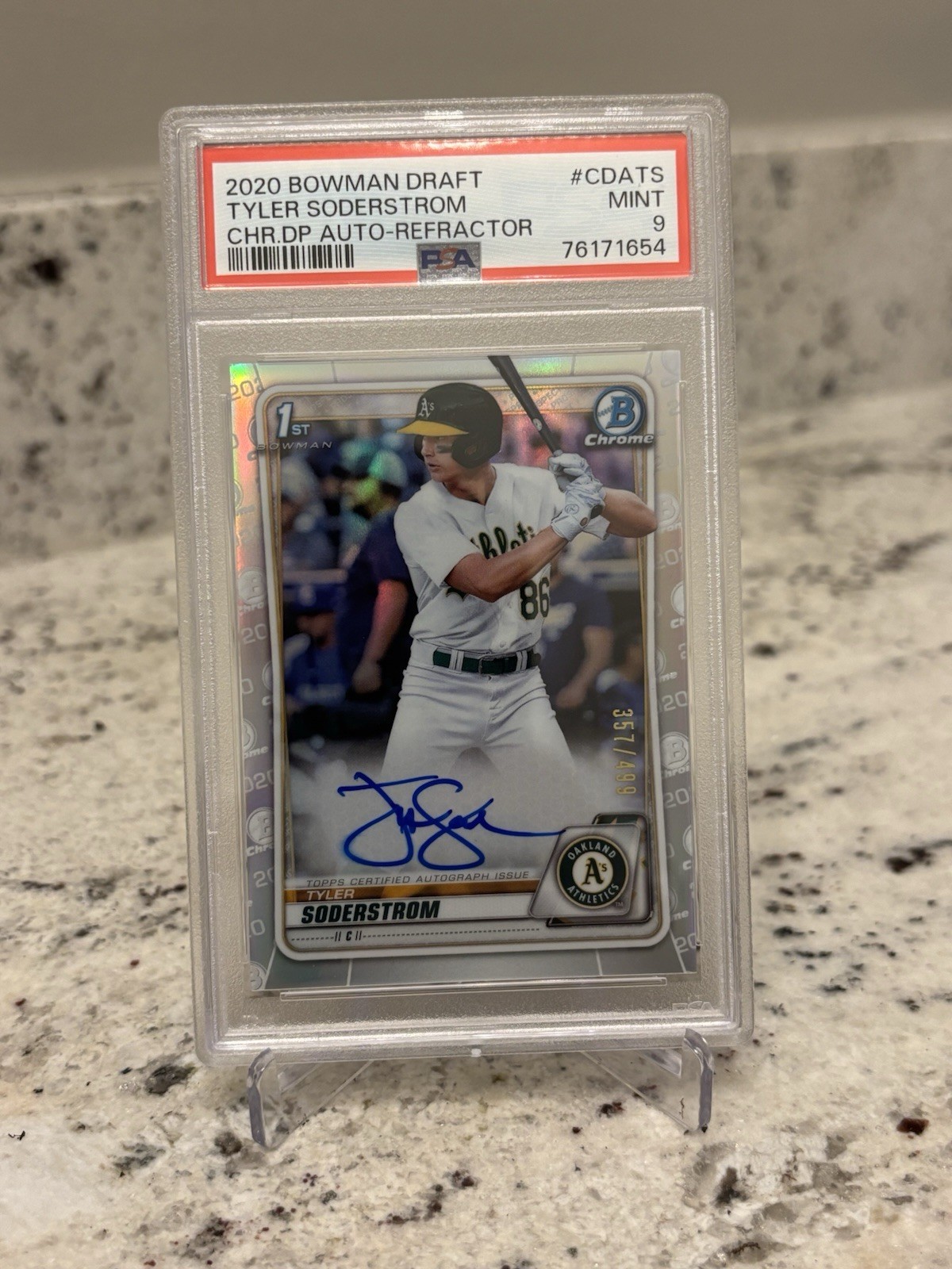 2020 Bowman Draft Chrome Prospect Refractor Tyler Soderstrom /499 Auto PSA 9