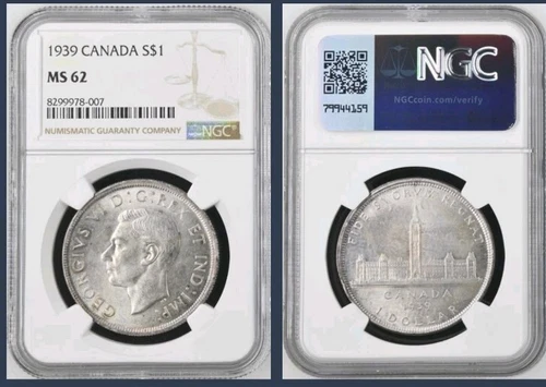 1939 Canada Silver Dollar ~ NGC MS62 ~ $1 KM#38 ~ Visit to Ottawa