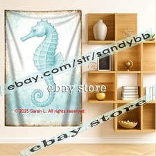 Nautical Seahorse Wall Art Tapestry sea creature large print 39X59 in