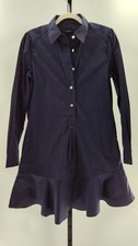 Quince Women 100% Organic Cotton Poplin Drop Waist Shirt Dress Navy XS