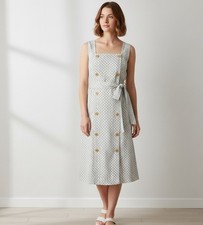 A New Day Women’s Linen Cotton Square Neck Button Midi Dress Geometric Size 4