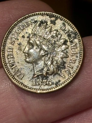 1876 Indian Head Cent - Semi Key Date - AU Details Environmental Damage-$1 Start