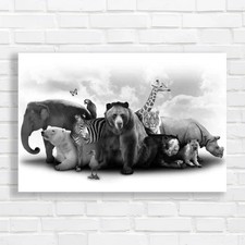 Gorgeous Huddled Animals Black White Canvas Print Large Picture Wall Art
